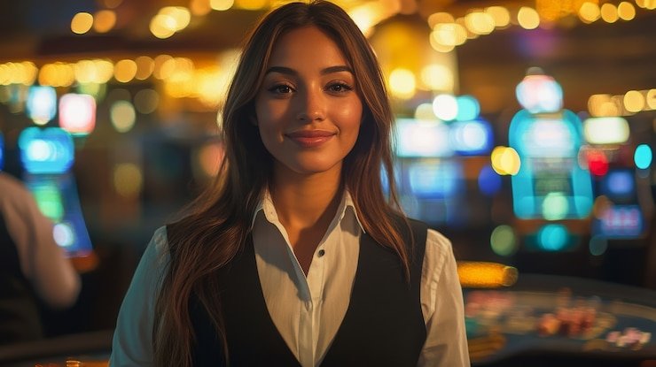 Live dealer presenting Teen Patti cards on professional gaming table